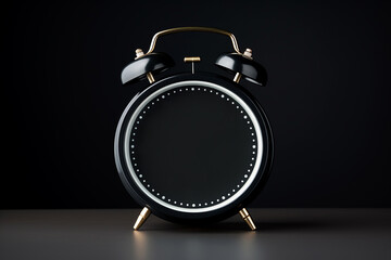 Retro alarm clock with empty clock face on black background. Black friday sale mockup. Limited time...