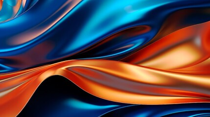 Orange and blue waves with metallic effect. Abstract background