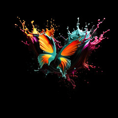 Paint butterfly flying away on dark background