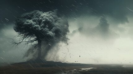 trees blown by strong winds approaching  tornado, generative ai