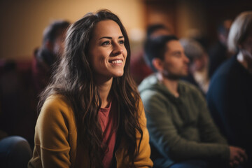 Obraz premium A person attends a support group at a community center, finding understanding and connection in a safe and empathetic third space. Generative Ai.
