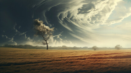 trees blown by strong winds approaching  tornado, generative ai - obrazy, fototapety, plakaty