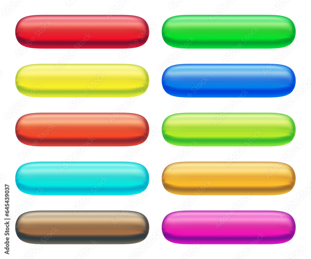 Fototapete Set of round rectangle shape buttons in 3d rendering isolated on transparent background for text, infographic, web and frame concept.
