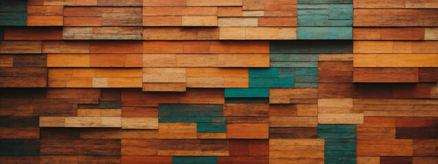 Abstract Aged Wood Architecture Texture: Colorful Block Stacks on the Wall, Ideal Background for Art and Design Projects.