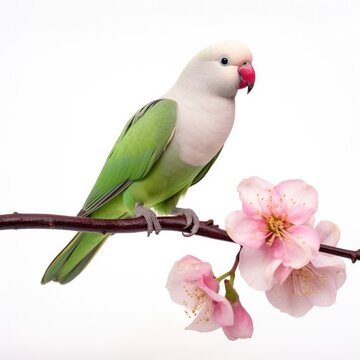 Rose-ringed parakeet bird isolated on white background.