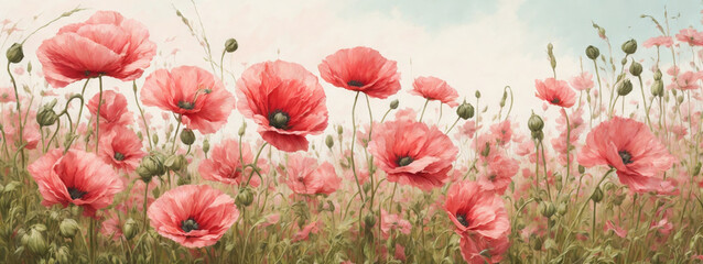 summer meadow with red poppies