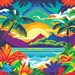 Fototapeta na wymiar Celebrate the vibrant spirit of the Aloha State with a colorful and whimsical pattern that captures illustration beach generative AI