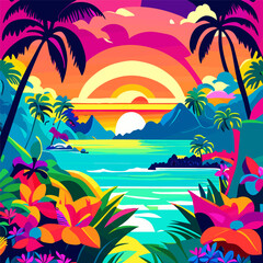 Fototapeta na wymiar Celebrate the vibrant spirit of the Aloha State with a colorful and whimsical pattern that captures Hawaiian hibiscus generative AI