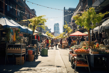 A bustling street market in a multicultural neighborhood, showcasing the vibrancy of urban communities. Generative Ai.