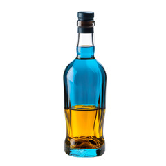 Sealed Liquid Filled Half Blue & Half Yellow Bottle isolated on transparent background.