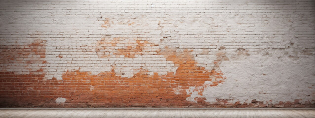 White painted old brick Wall panoramic background