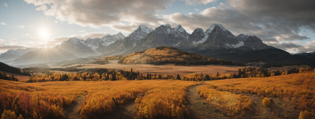 Panorama mountain autumn landscape - obrazy, fototapety, plakaty