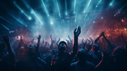 closeup scene of audience screaming during concert - obrazy, fototapety, plakaty
