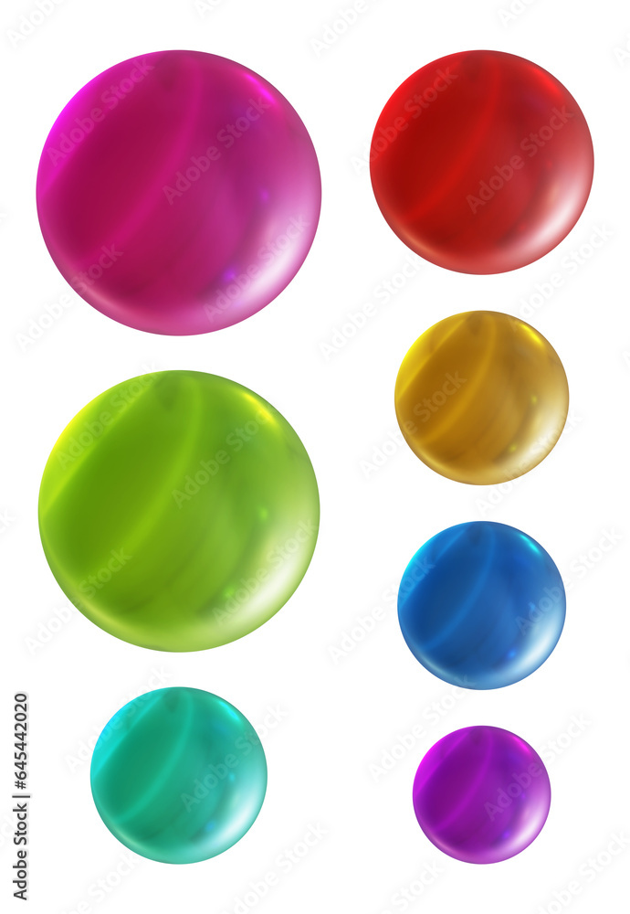 Poster set of round shape sphere ball or button in 3d rendering isolated on transparent background for deco