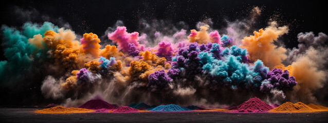 Fototapeta na wymiar Abstract powder splatted background. Colorful powder explosion on white background. Colored cloud. Colorful dust explode. Paint Holi