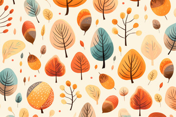 seamless pattern with autumn leaves, autumn background with leaves and acorns