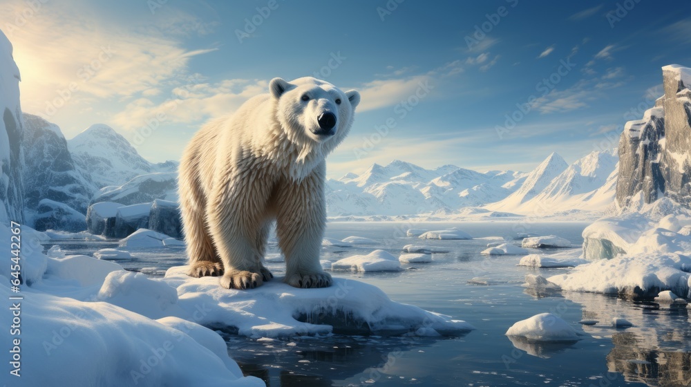 Wall mural polar bear in the arctic with melting climate change