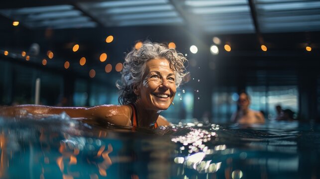 senior woman swimming in the pool