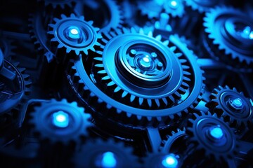 blue gears, clockwork, mechanics, cogwheels