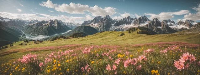 Door stickers Meadow, Swamp Idyllic mountain landscape in the Alps with blooming meadows in springtime