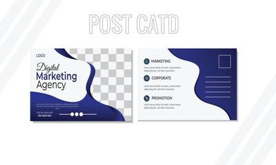 Simple POST CARD design template with blue color combination . 