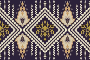 Poster Geometric ethnic aztec embroidery style.Figure ikat oriental traditional art pattern.Design for ethnic background,wallpaper,fashion,clothing,wrapping,fabric,element,sarong,graphic,vector illustration. © KKit
