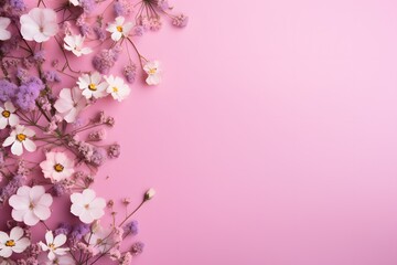 Spring flowers on pink background.