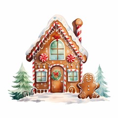 watercolor gingerbread house isolated on white background