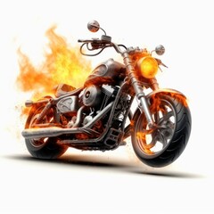 burning motorcycle with flame around