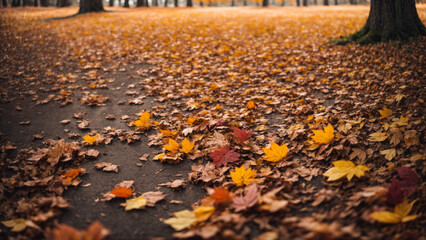 Obraz premium Beautiful autumn landscape with. Colorful foliage in the park. Falling leaves natural background