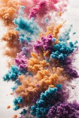 Obraz na płótnie Canvas Abstract powder splatted background. Colorful powder explosion on white background. Colored cloud. Colorful dust explode. Paint Holi