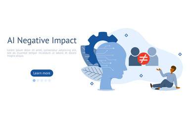 AI Impacts illustration. characters are looking at discriminate to humans by AI. AI negative impacts concept. vector illustration.