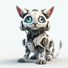 illustration 3d of robotic cat on white background