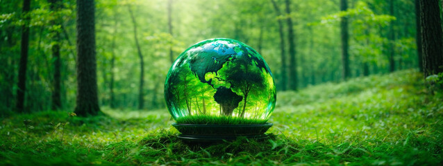 Green Globe On Moss, Environmental Concept