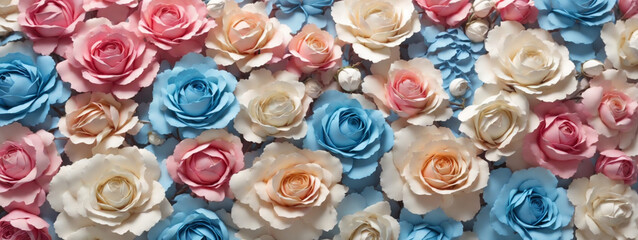 Fototapeta na wymiar Backdrop of colorful paper roses