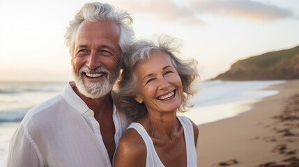 Portrait of Happiness senior couple so sweet on the beach