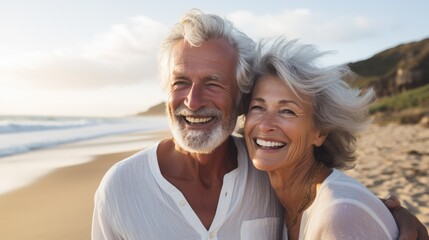 Obraz premium Portrait of Happiness senior couple so sweet on the beach