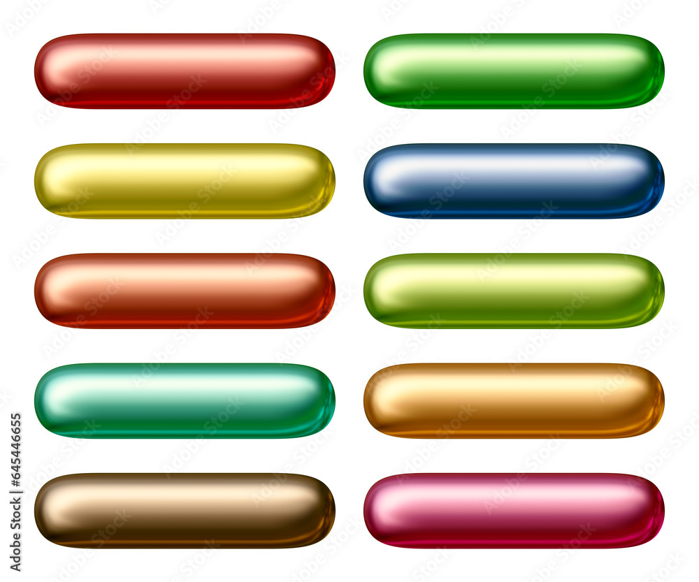 Fototapete Set of round rectangle shape buttons in 3d rendering isolated on transparent background for text, infographic, web and frame concept.

