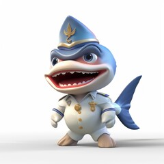 3d illustration of pirate shark with funny face