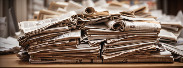 Pile of old newspapers, selective focus - obrazy, fototapety, plakaty