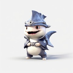 shark character with funny hat
