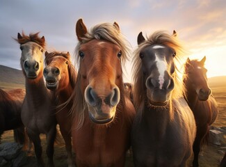 A group of galloping horses in the steppe