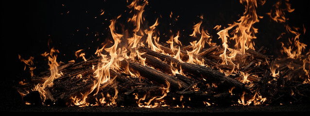 Fire flames on black background