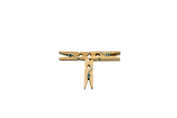 A wooden clothespins is T symbol   isolated on white background, clipping path included.
