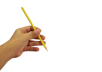 A yellow pencil in hand isolated on a white background with copy space, designer conceptual for creative.