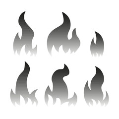 Fire flame black icons set
