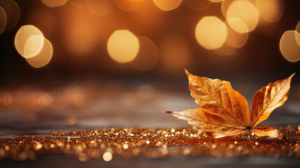autumn colored fall leaf background wallpaper with glitter and shining gold decoration