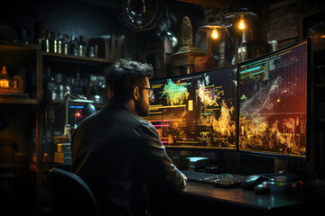 Analyzing charts and data, investors make informed decisions as they navigate the complex world of stock trading. Concept of Strategic Investment. Generative Ai.