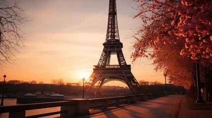 Papier Peint photo autocollant Paris Parisian landscape with the Eiffel Tower in the backdrop.