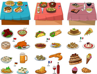 Cartoon vector illustration of a CUISINES mega collection